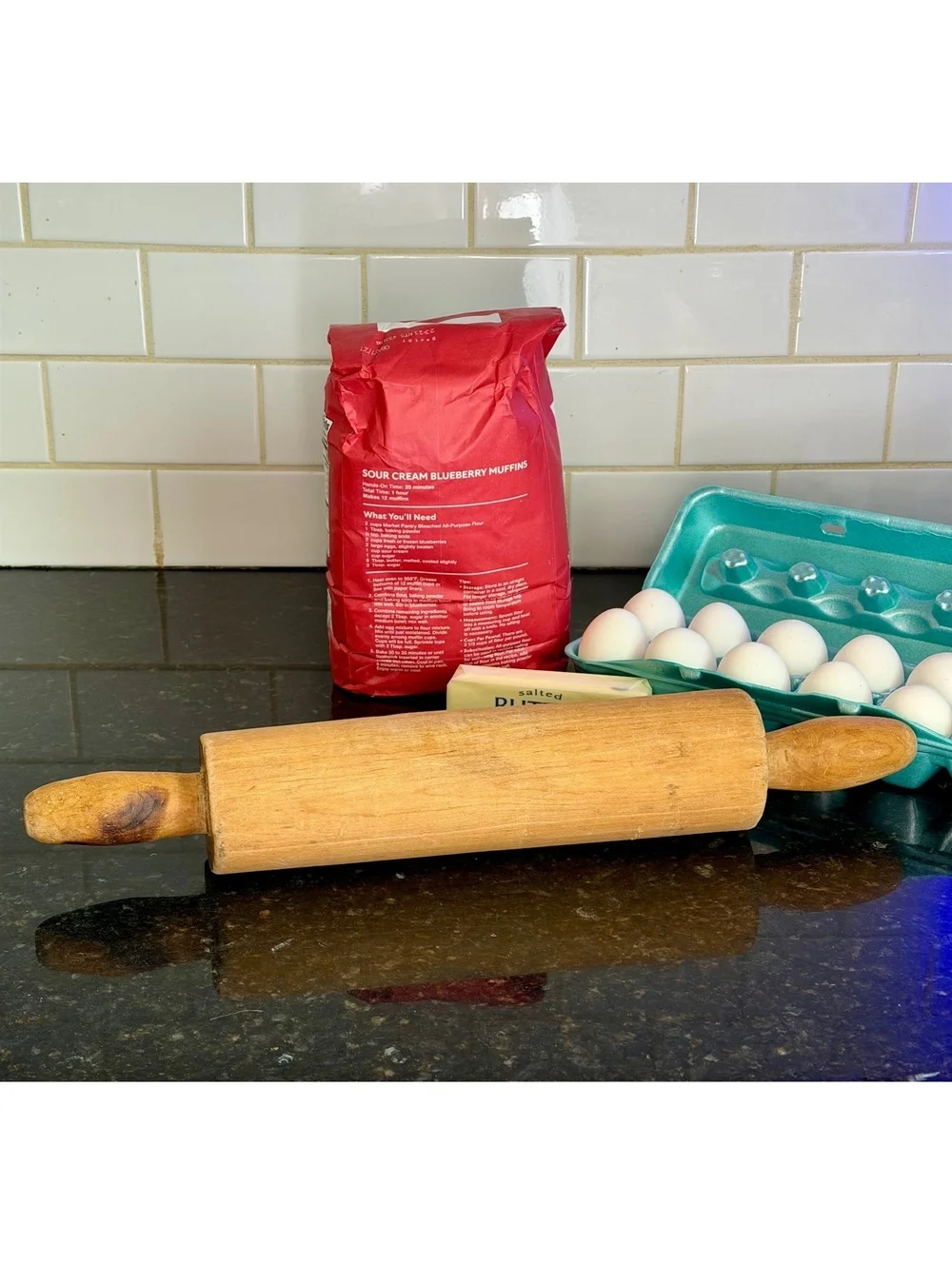 Vintage Wooden Rolling Pin Double Handle Farmhouse Kitchen Baking Decor